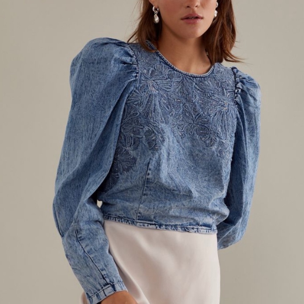 Anthropologie Pilcro Embellished Denim Popover Top
